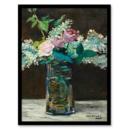 Artery8 Edouard Manet Framed Wall Art Print Vase of White Lilacs & Roses - Size: A4 - thumbnail 1