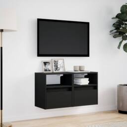 Berkfield Home TV Wall Cabinets with LED Lights 2 pcs Black 41x31x45 cm - Size: 41 x 31 x 45 cm - thumbnail 4