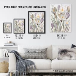 "Artery8 Crocus Flowers in Bloom Artwork Pastel Bouquet Framed Art Print in White - Size: W12"" x H16""" - thumbnail 3