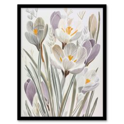 "Artery8 Crocus Flowers in Bloom Artwork Pastel Bouquet Framed Art Print in White - Size: W12"" x H16""" - thumbnail 1