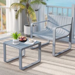 Gymax 2-Piece Patio Furniture Set Weatherproof PP Chair With Coffee Table in Grey - thumbnail 7