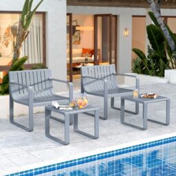 Gymax 2-Piece Patio Furniture Set Weatherproof PP Chair With Coffee Table in Grey - thumbnail 8