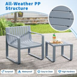 Gymax 2-Piece Patio Furniture Set Weatherproof PP Chair With Coffee Table in Grey - thumbnail 6