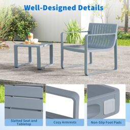 Gymax 2-Piece Patio Furniture Set Weatherproof PP Chair With Coffee Table in Grey - thumbnail 3