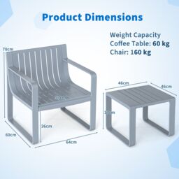 Gymax 2-Piece Patio Furniture Set Weatherproof PP Chair With Coffee Table in Grey - thumbnail 2