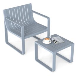 Gymax 2-Piece Patio Furniture Set Weatherproof PP Chair With Coffee Table in Grey