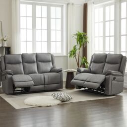 FURNITURE ONE Manual Recliners Sofa, Recliner Couches Set, 2 Seater + 3 Seater - Grey - Size: 1 Pack - thumbnail 6