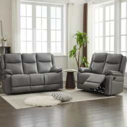 FURNITURE ONE Manual Recliners Sofa, Recliner Couches Set, 2 Seater + 3 Seater - Grey - Size: 1 Pack - thumbnail 5