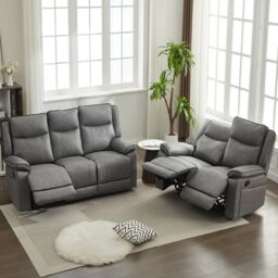 FURNITURE ONE Manual Recliners Sofa, Recliner Couches Set, 2 Seater + 3 Seater - Grey - Size: 1 Pack - thumbnail 7
