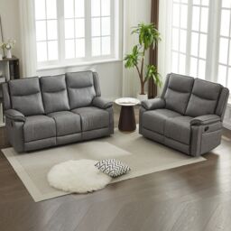 FURNITURE ONE Manual Recliners Sofa, Recliner Couches Set, 2 Seater + 3 Seater - Grey - Size: 1 Pack - thumbnail 4