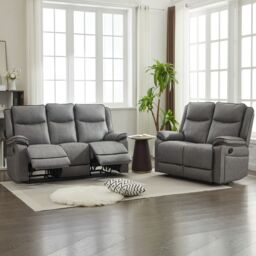 FURNITURE ONE Manual Recliners Sofa, Recliner Couches Set, 2 Seater + 3 Seater - Grey - Size: 1 Pack - thumbnail 3