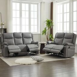 FURNITURE ONE Manual Recliners Sofa, Recliner Couches Set, 2 Seater + 3 Seater - Grey - Size: 1 Pack - thumbnail 1