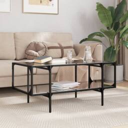 Berkfield Home Coffee Table with Black Glass Top 98.5x50x45 cm Steel - thumbnail 2