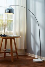 Teamson Home Modern Curved Arc Floor Lamp with Bell Shade & Marble Base, Chrome/White in Silver - thumbnail 1