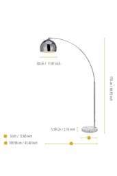 Teamson Home Modern Curved Arc Floor Lamp with Bell Shade & Marble Base, Chrome/White in Silver - thumbnail 4