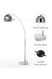Teamson Home Modern Curved Arc Floor Lamp with Bell Shade & Marble Base, Chrome/White in Silver - thumbnail 5