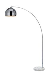 Teamson Home Modern Curved Arc Floor Lamp with Bell Shade & Marble Base, Chrome/White in Silver - thumbnail 2