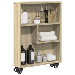 Berkfield Home Narrow Storage Trolley Sonoma Oak 48x13x68 cm Engineered Wood in Light Brown - Size: 48 x 13 x 68 cm - thumbnail 2