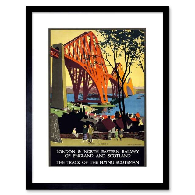"Artery8 Rail Flying Scotsman Forth Bridge Lner UK 12x16"" Framed Wall Art Print - Size: W12"" x H16""" - image 1