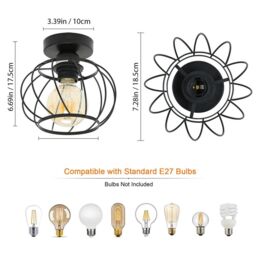 COMELY Industrial Ceiling Lights, Semi Flush Ceiling Lights, E27, Black - thumbnail 7