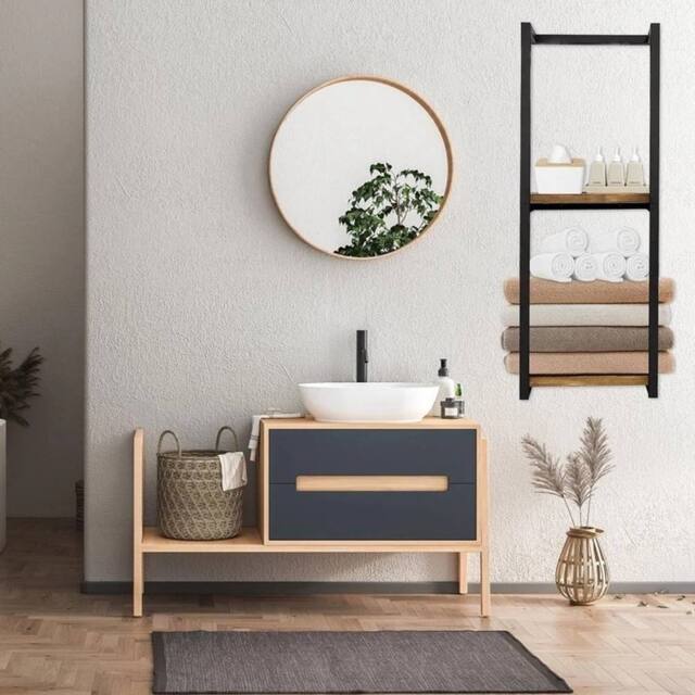 EONLION Wall Mounted Towel Rack Metal Storage Shelf Holder Rail in Black - image 1