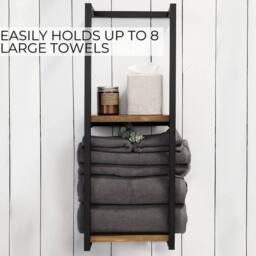 EONLION Wall Mounted Towel Rack Metal Storage Shelf Holder Rail in Black - thumbnail 3
