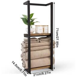 EONLION Wall Mounted Towel Rack Metal Storage Shelf Holder Rail in Black - thumbnail 2