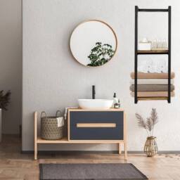 EONLION Wall Mounted Towel Rack Metal Storage Shelf Holder Rail in Black