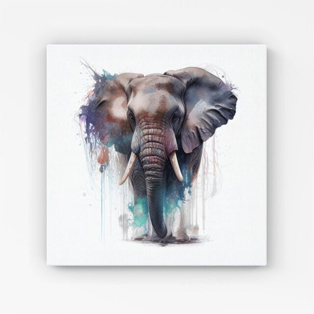 Warren Reed - Designer Elephant Splashart Canvas in Yellow - Size: w10 inch x h10 inch - image 1