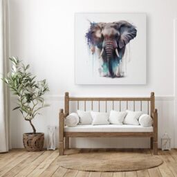 Warren Reed - Designer Elephant Splashart Canvas in Yellow - Size: w10 inch x h10 inch - thumbnail 3