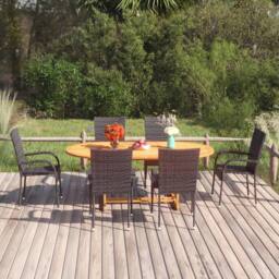 Berkfield Home 7 Piece Garden Dining Set Poly Rattan Black - thumbnail 1