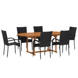 Berkfield Home 7 Piece Garden Dining Set Poly Rattan Black - thumbnail 2