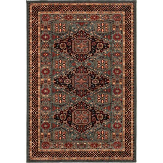 The Rug Shop UK Green Wool Border Floral Traditional Easy To Clean Area Rug - Size: 135 cm x 200 cm