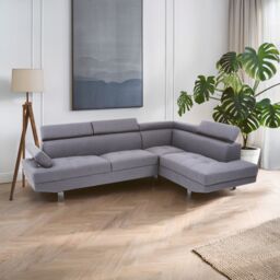 Orsina Contemporary Ochre Linen Corner Sofa, Velvet Upholstered Mid Century Sofa, Refined Sofa For Livingroom in Grey - thumbnail 1
