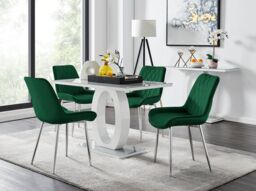 FurnitureboxUK Giovani 4 Grey Dining Table & 4 Pesaro Silver Leg Chairs in Green