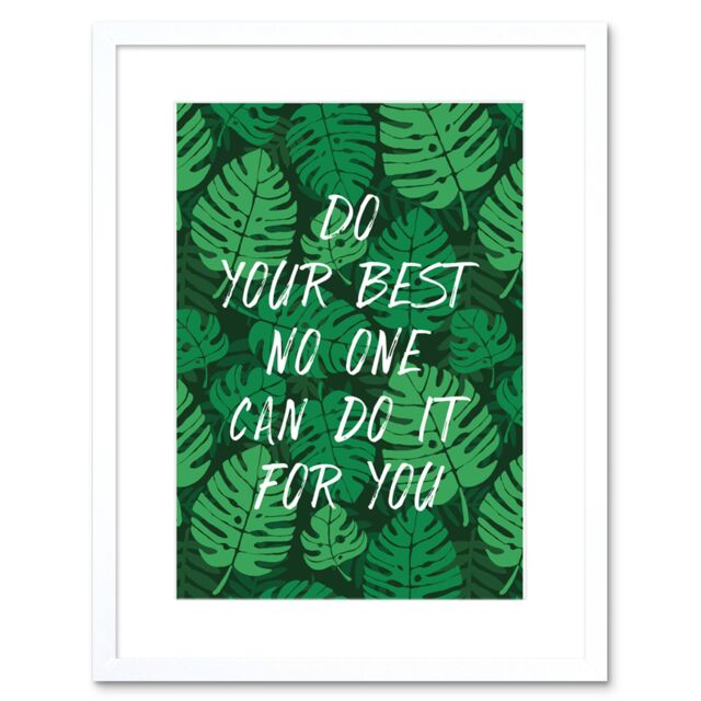 "Artery8 Wall Art Print Motivational Do Your Best Jungle Green Framed in White - Size: W7"" x H9""" - image 1