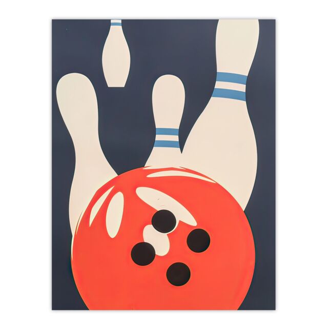 "Artery8 Bowling Ball & Pins Strike Simple Design Fun Wall Art Print - Size: W18"" x H24""" - image 1