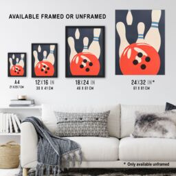"Artery8 Bowling Ball & Pins Strike Simple Design Fun Wall Art Print - Size: W18"" x H24""" - thumbnail 3