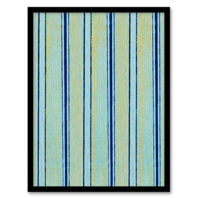 Artery8 Blue Stripes Pattern Vintage Japan Framed Wall Art Print Korin - Size: A4 - image 1