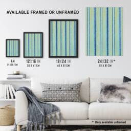 Artery8 Blue Stripes Pattern Vintage Japan Framed Wall Art Print Korin - Size: A4 - thumbnail 3