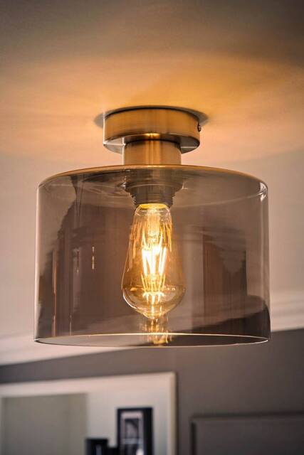 ValueLights Demi Brushed Chrome with Smoked Glass Flush Ceiling Light with Bulb in Metallic Silver - image 1