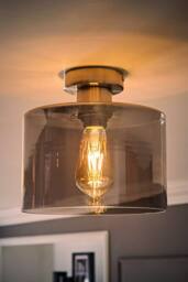 ValueLights Demi Brushed Chrome with Smoked Glass Flush Ceiling Light with Bulb in Metallic Silver - thumbnail 1