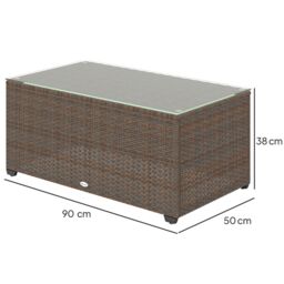 OUTSUNNY Outdoor Coffee Table, Glass Top Rattan Side Table in Brown - thumbnail 3