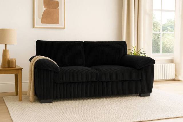 LUXURY LIFE Amalfi Jumbo Cord Fabric 2 Seater Sofa in Black