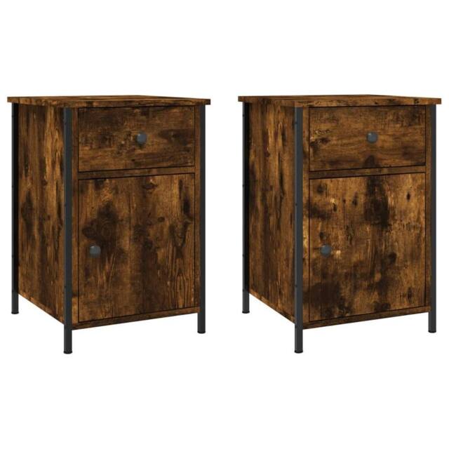 Berkfield Home Bedside Cabinets 2 pcs Smoked Oak 40x42x60 cm Engineered Wood in Brown - Size: 40 x 42 x 60 cm - image 1
