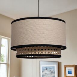 First Choice Lighting Koral - Natural Rattan & Cane 25 cm Easy Fit Two Tier Pendant Shade - thumbnail 4