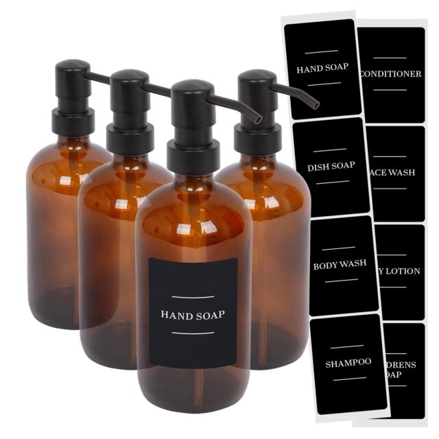 Harbour Housewares Glass Soap Dispensers with Labels - 500ml - Black - Pack of 4 in Orange - image 1