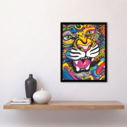 Artery8 Colourful Arty Tiger Portrait Fun Bold Hippy Framed Art Print - Size: A4 - thumbnail 4