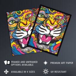 Artery8 Colourful Arty Tiger Portrait Fun Bold Hippy Framed Art Print - Size: A4 - thumbnail 2