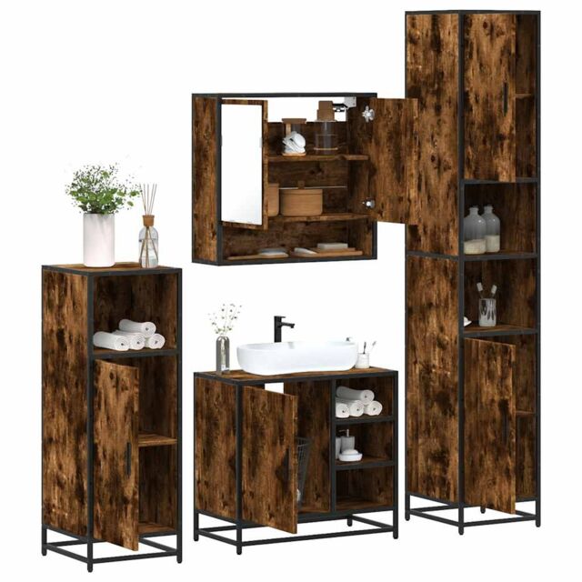 Berkfield Home 4¬†Piece Bathroom Furniture Set¬†Smoked Oak Engineered Wood in Brown - image 1